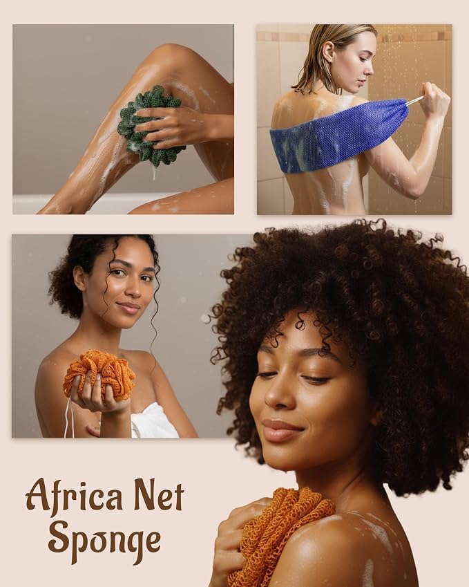 Yiclick African Net Sponge Authentic with Knots 2 Pack - Exfoliating Washcloth Towel, Back Scrubber for Shower Bath, Exfoliating Body Scrubber Exfoliator, African Rags Wash Cloth Loofah Lufa Sponge