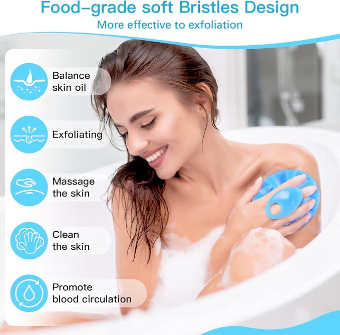 INNERNEED Silicone Body Cleansing Brush Exfoliating Scrubber, Blue | Gentle Massage, Deep Clean, Hygienic Shower Scrub Brush Soft Bristles for All Skin Types, Easy to Hold