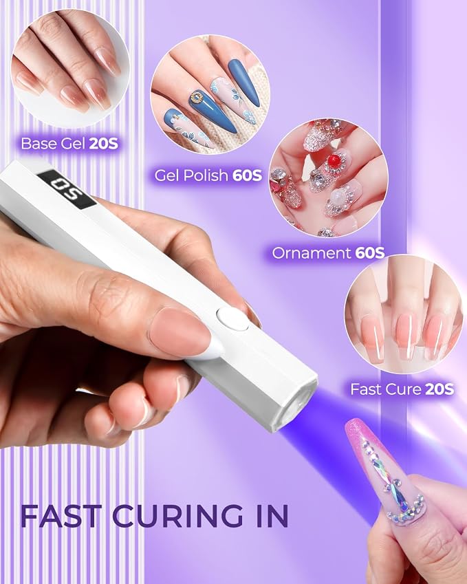 mlogiroa Mini UV Light for Nails with 2 Timer Settings | LCD Display, 20s/60s Timers, Handheld, Portable, 3W, 180mAh, 395-405nm UV Light, Suitable for Travel, Home, DIY, Salon