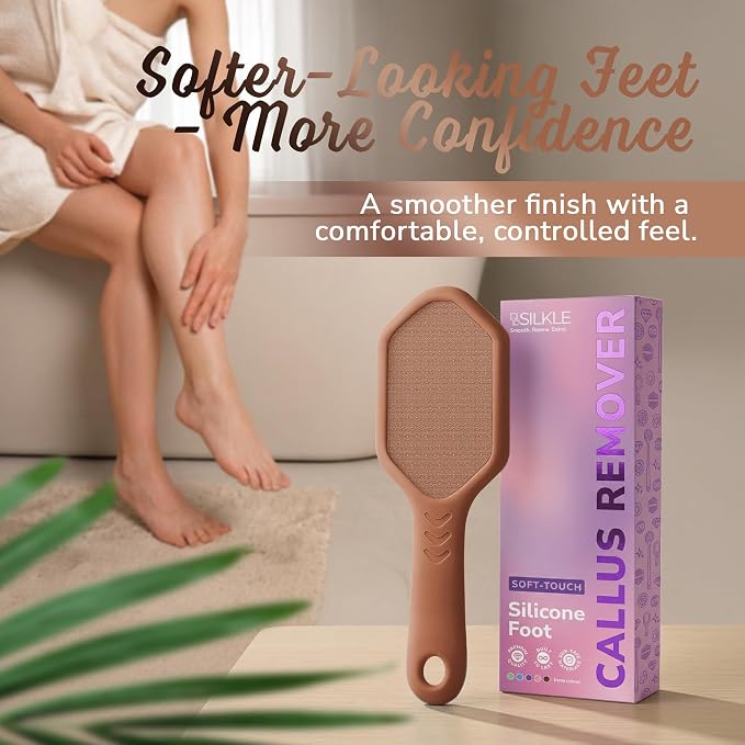 SILKLE Nano Glass Foot File - Foot Callus Remover for Feet & Foot Scrubber | Silicone Grip for Non-Slip Control - Foot Scrubber for Dead Skin, Heel Scraper for Cracked Heels & Foot Exfoliator - Brown
