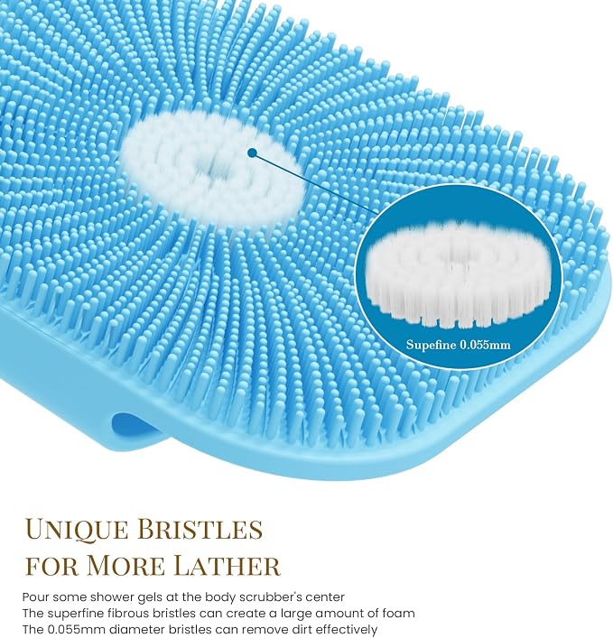 Zinc Infused Silicone Body Scrubber for Men, New Upgrade Deep Exfoliating Body Scrubber for Shower, Silicone Loofah Men for Sensitive Skin with Lathering Bristles and Ergonomic Non-Slip Handle (Blue)