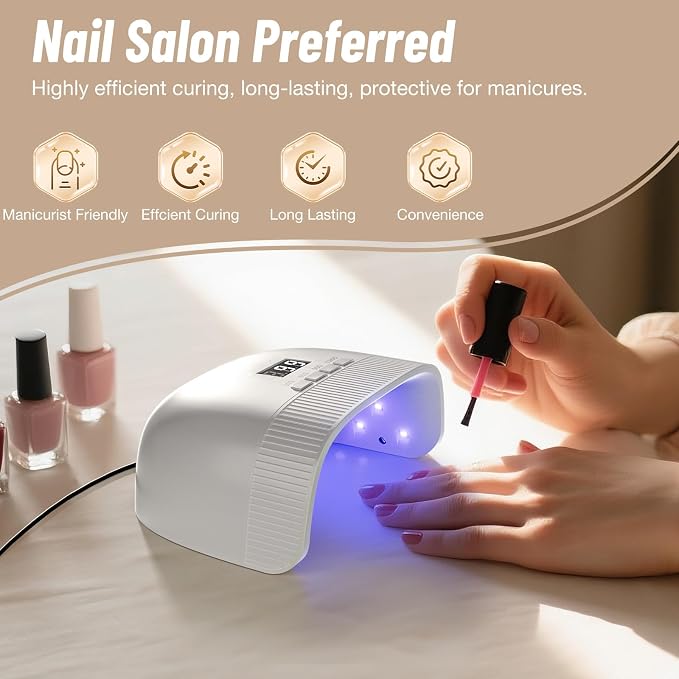 LadyMisty UV Nail Lamp - Fast Drying, UV Light for Gel Nails with 30 Dual Lamp Beads, 4 Timer, LCD Display, Energy Efficient LED Nail Light for Home & Salon (White)