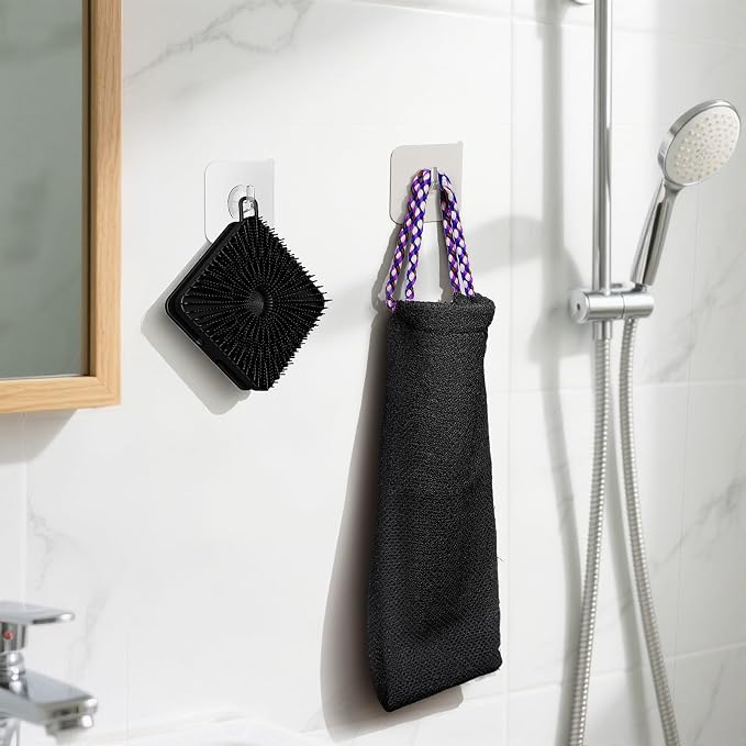 Manmihealth Dual-Sided Silicone Body Scrubber & African Bath Sponge Net Set | 2-in-1 Silicone Shower Shampoo Brush Africa Wash Net, Lather Well, Strong Exfoliating, Body Hair Wash (Black)