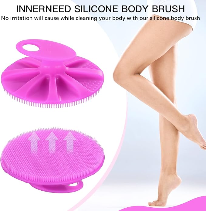 INNERNEED Silicone Body Cleansing Brush Exfoliating Scrubber, Purple | Gentle Massage, Deep Clean, Hygienic Shower Scrub Brush Soft Bristles for All Skin Types, Easy to Hold
