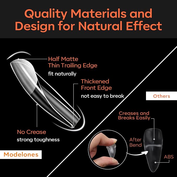 Modelones Medium Square Nail Tips Pre-shaped Soft Gel Fake Nails False Full | Acrylic Clear Full Cover Press on Extension Kit Gel Manicure DIY at Home 216PCS 12Sizes