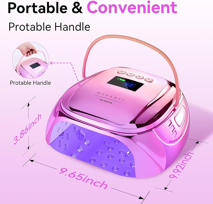 Makartt Professional UV Nail Lamp with Handle 30W Rechargeable Nail Dryer | Cordless Nail Light with 45 LED Beads 4 Timers LCD Auto Sensor Fast Curing Gel Polish for Home DIY Salon, Gradient Purple