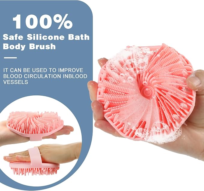 Silicone Body Scrubber, 2 PCS Exfoliating Body Scrubber, Silicone Loofah Bath Brush with Hand Strap, No-Slip Silicones Body Wash Brush Body Scrubbers Shower Cleaning for All Skin Types (Grey & Pink)