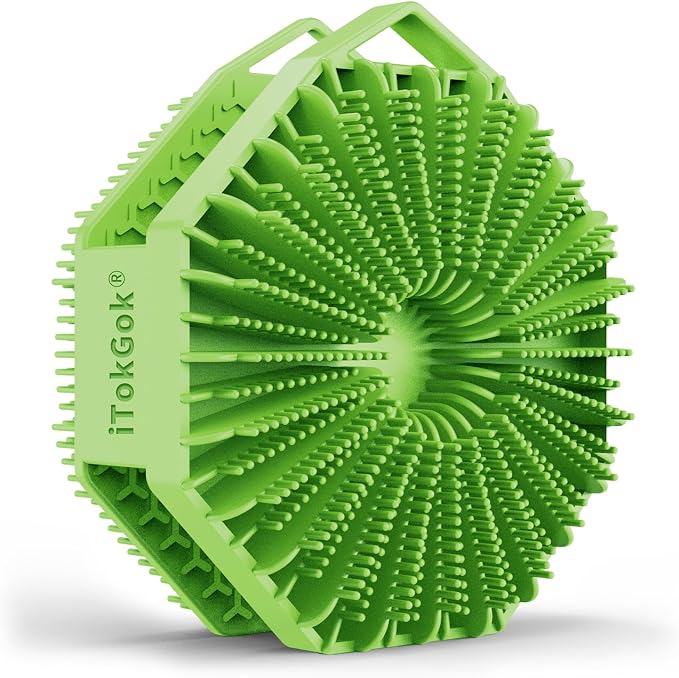 iTokGoK® Premium Silver-Infused Double-Sided Design 2-in-1 Silicone Body Scrubber for Men,Body Buffer Scrubber for Sensitive Skin, Ergonomic No-Slip Handle, Long-Lasting & Easy to Clean - Green
