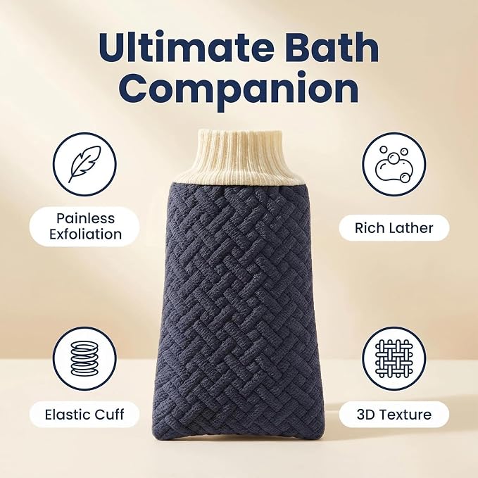 Silicone Back Scrubber & Face Scrubber Set,2Pcs Body Exfoliator | 17-Inch Long Handle with Bath Puff,Soft Exfoliating Brush for Back & Face,Deep Cleanse for Men Women Skin