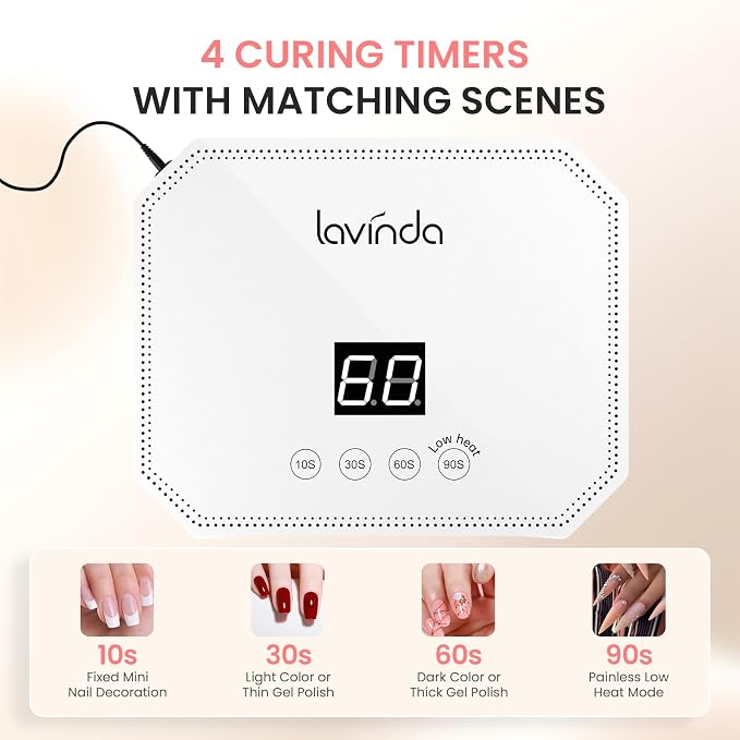 Lavinda 54W Corded UV LED Nail Lamp for Gel Nails - Plug-in Professional Nail Dryer with Fast Curing, 4 Timers, Touch Screen, Compatible with All Gel Polishes (White)