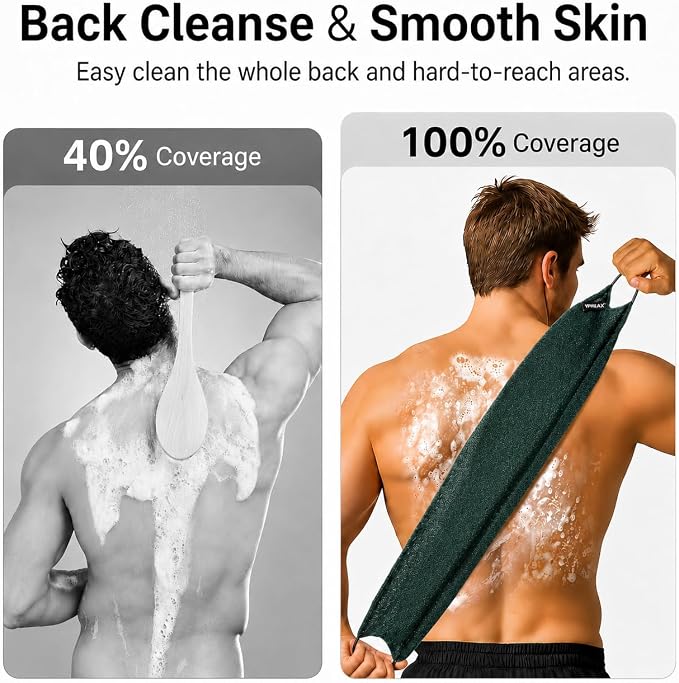 Yiclick Exfoliating Washcloth Towel with Handle, Back Scrubber for Shower, Exfoliating Body Scrubber Exfoliator, Japanese Wash Cloth for Body Scrub, Bath Sponge Loofah Luffa Washer Exfoliator