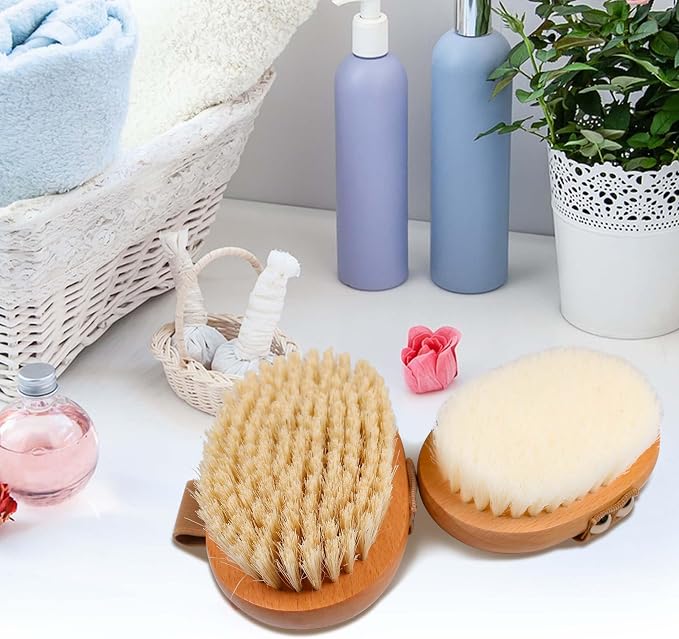 OWIIZI Dry Brushing Body Brush Wooden Body Scrubber Exfoliator | Deep Cleanse,Antiskid,Soft Nylon Bristles,Wet or Dry Brushing,Bath Scrub Brush for Cellulite Reduction,Lymphatic Drainage