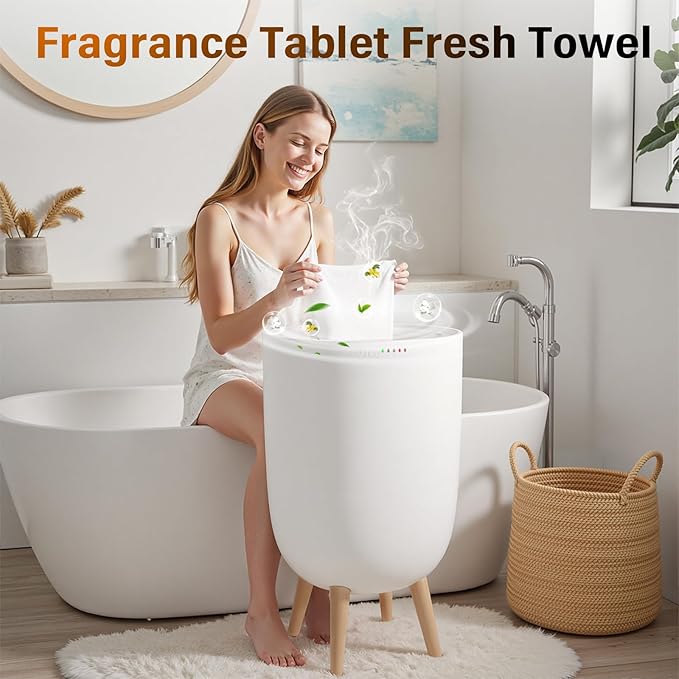 25L Towel Warmers for Bathroom, Luxury Rapid Heating Towel Warmer Bucket with Timer, Bluetooth Speaker, Mood Lights, Portable Removable Legs, Fits Two 40"x70", Blankets, Bathrobes