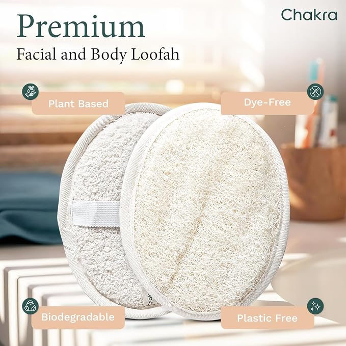 Chakra Fiber Exfoliating Loofah Pad Scrubber for Face and Body - Deep Cleansing Scrub Sponge, Essential Bath and Shower Accessory