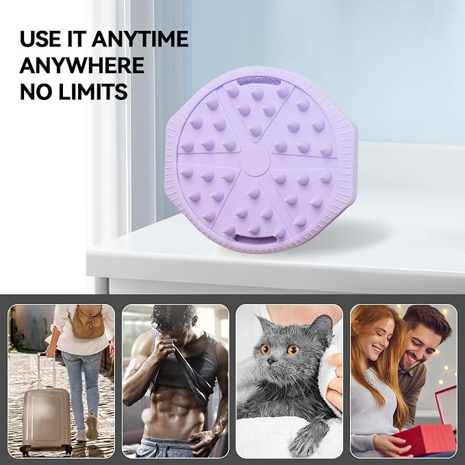 Dual-Sided Silicone Body Scrubber, Silicone Loofah for Shower Exfoliating Body Brush Scrubber for Men and Women for All Skin, Scalp Massager Lather Well＆Easy to Clean (Purple)