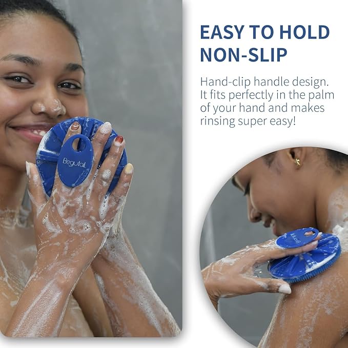 Silicone Body Scrubber, BEAUTAIL Gentle Exfoliating Shower Brush for Body | Hygienic Silicone Loofah, Easy-Grip Handle, Soft Bath Scrubber for Sensitive Skin, Women, Men & Kids, 2 Pack, Blue+Rose