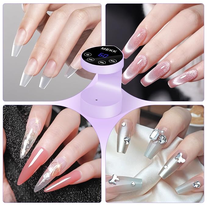 MEKK Mini Flash Cure Nail Lamp, Small UV Light for Gel Nails | Auto Senser,8 LED Beads, 4 Timer Settings, Peach-Shaped, Compact for Travel/Home Use, Fits Single Finger Gel Nails-Purple