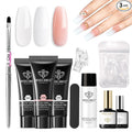 Modelones Poly Gel Nail Kit 3 Colors Clear White Apricot with Slip Solution | Dual Nail Forms Top Base Coat Extension Builder Gel Polygel Toenail Kit DIY Nail Art Salon Use