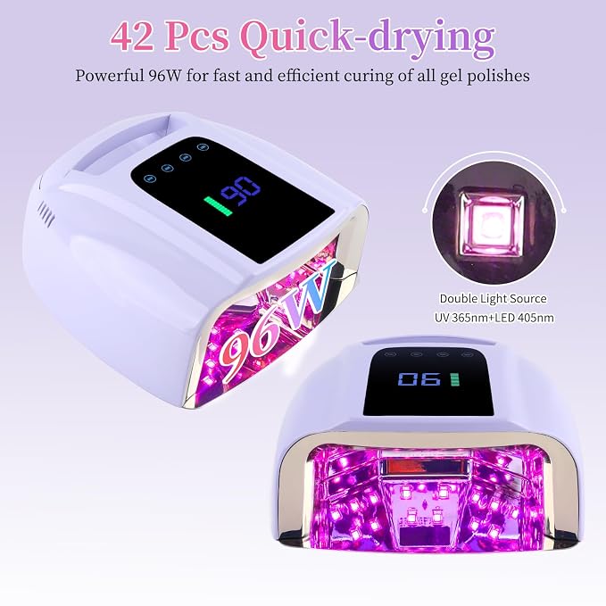 96W Rechargeable UV LED Nail Lamp, Cordless UV Light for Nails with LCD Display Auto Sensor, 4 Timer Setting and Smart Sensor Nail Dryer,Nail Cure Light with Removable Bottom(Violet)