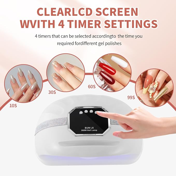 268W UV LED Nail Lamp for Two Hand | 4 Timers,Detachable Pedicure Base,Automatic Sensor,Gel Polish Dryer