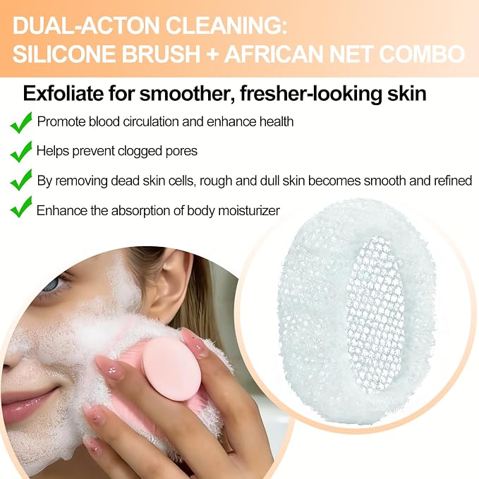 2 Pcs African Net for RamPula Face Scrubber, Facial Exfoliation Sponge Exfoliating Shower Scrubber Skin Smoother, Nylon African Face Sponge Net Great for Daily Use - White