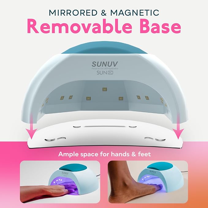 SUNUV UV LED Nail Lamp, LED UV Light for Gel Nails Polish SUN2C Blue | 4 Timer Settings, 33 LEDs, Fast Curing Lamp, Auto Sensor, Removable Base, Compatible with All Gel Polish, Home & Salon Use