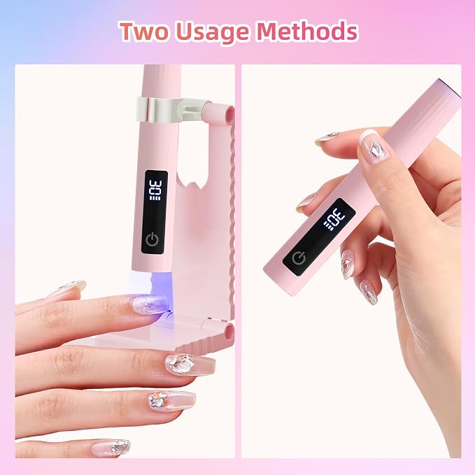 Handheld UV Light for Gel Nails with Stand, Portable Cordless Nail Lamp with LED Display, Eye Protection Cover & Flash Cure for Glue, Rhinestones & Liner Gel | Ideal for Home DIY & Professional Use