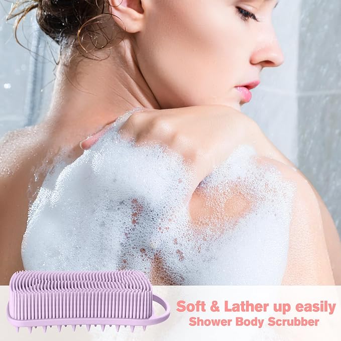 2PCS Silicone Body Scrubber, Loofah for Women, Shower Cleaner Scrub Brush | Gentle Exfoliating Shower Bath Brush, Rubber Body Wash Deep Cleaning & Exfoliator & Massage, Travel-Friendly for Bathroom