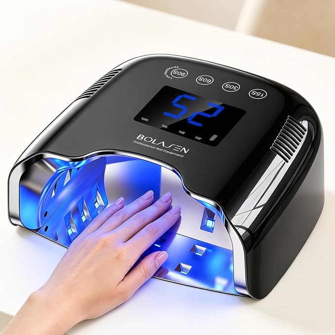 BOLASEN Cordless Rechargeable UV Nail Lamp - UV Light for Gel Nails with Metallic Reflector & Metal Base, 54W Portable Wireless LED Nail Dryer, Professional Fast Charger Curing Lamp for Salon, Black