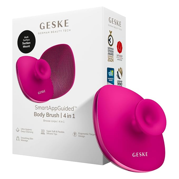 GESKE Body Brush | 4 in 1 | Design with Metal Ring | Cleansing Brush for the Entire Body | Professional Deep Cleaning | Soft Silicone Bristles | Ergonomic Two-Finger Design