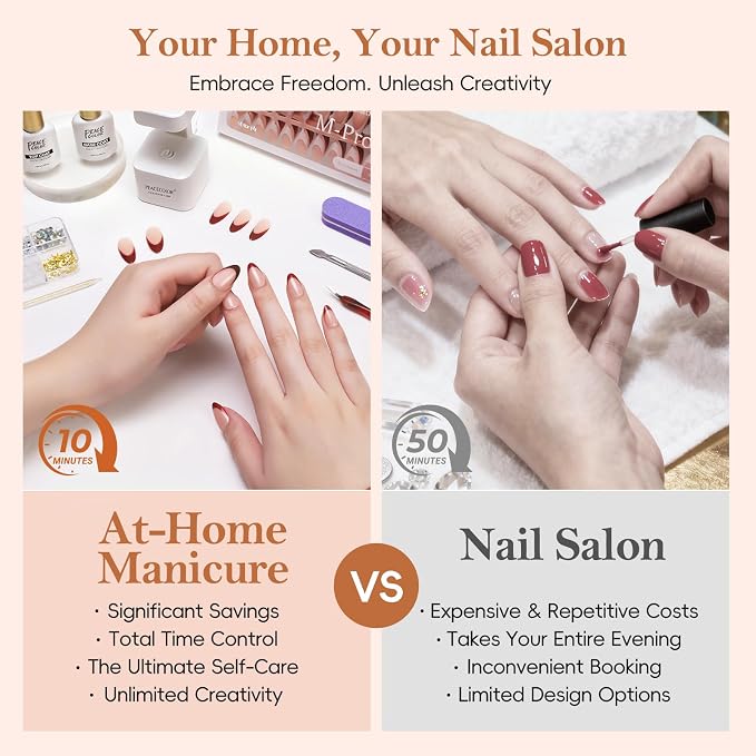 PEACECOLOR French Tip Press On Nails Kit - 160Pcs Short Almond 5 Colors Nude Fake Nails Extension Kit with Nail Glue Top & Base Coat Nail Lamp & Tools Manicure Set for Women Home DIY Gift