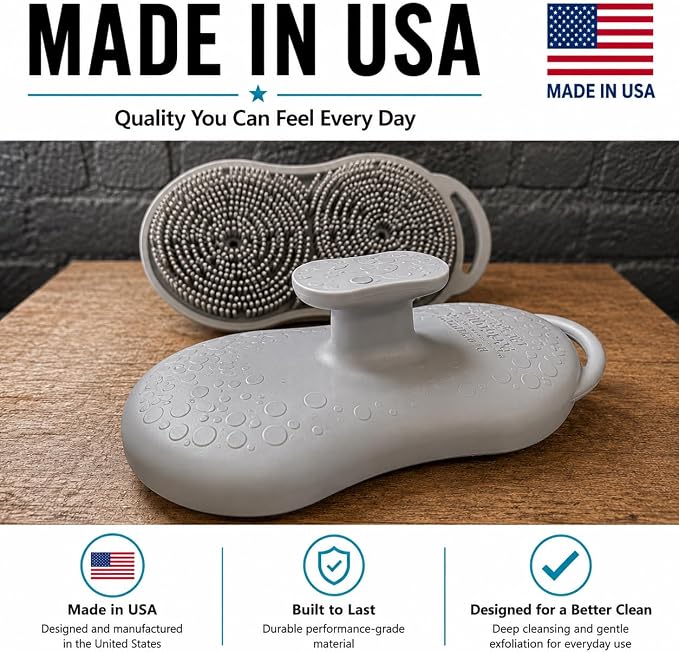 MOOFAH™ Body Scrubber- Deep Cleansing, Gentle Exfoliation for Smoother Skin, Soft-Touch Bristles, Made in USA by Chicago Comb, Easy Rinse, Quick-Dry (Shadow Grey)