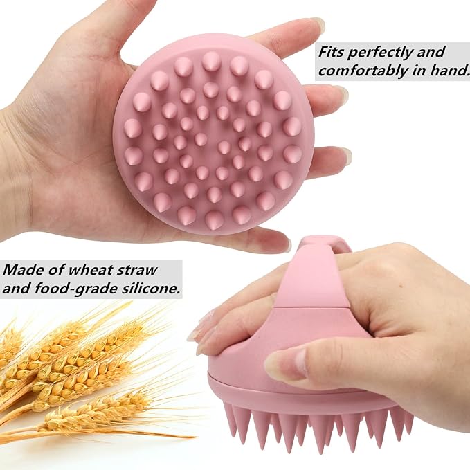 Silicone Scalp Massager Shampoo Brush Hair Scrubber Scalp Brush for All Hair Types of Women, Men, Kids, Pets - Pink