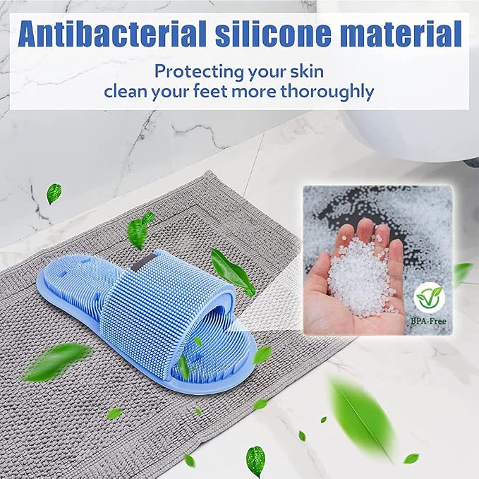 Shower Foot Scrubber,Soft Silicone Foot Cleaner with Non-Slip Suction Cups,Exfoliating Dead Skin Foot Massager Slipper improve Circulation & Soothes Tired Feet for Unisex Adults - 1pcs (Blue)