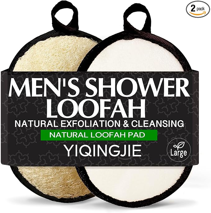 YIQINGJIE Upgraded Large Natural Exfoliating Loofah Body Scrubber (2 Pack), Egyptian Loofah for Men, Suitable for Full-Body Bath and Face Scrubber, Black