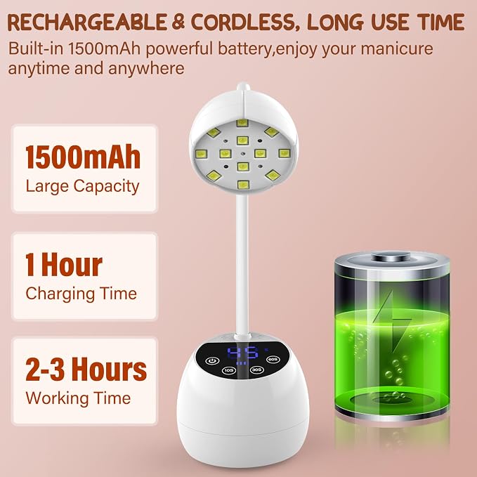 UV LED Nail Lamp Cordless 36W Mini UV Light for Gel X Nails Tips,Portable Hands Free Flash Cure Light,USB Rechargeable Nail Dryers with Sensor & 4 Timers,Rotatable Gooseneck Manicure Gel Polish Lamp