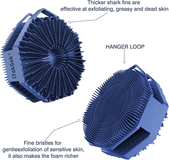 iTOKGOK® 2-in-1 Silver-Infused Silicone Body Scrubber, Double-Sided Design Body Brush Body Scrubber Exfoliating Body Brushes for Sensitive Skin for Showering, Silicone Loofah - Blue