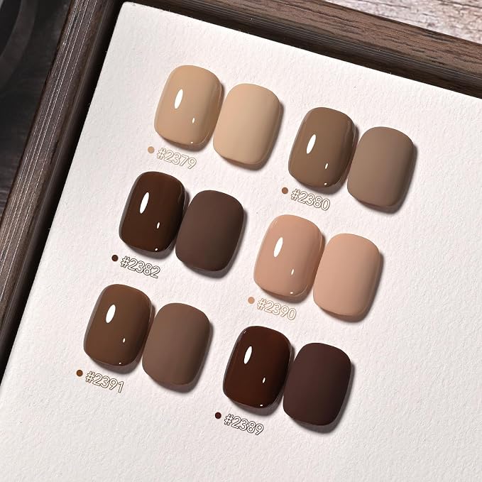 GAOY Dark Brown Gel Nail Polish Set, 6 Fall Colors Nude Chocolate UV Gel | UV Lamp Required, Pigmented, Long Lasting, Easy to Apply, Salon Manicure at Home, Gift for Women