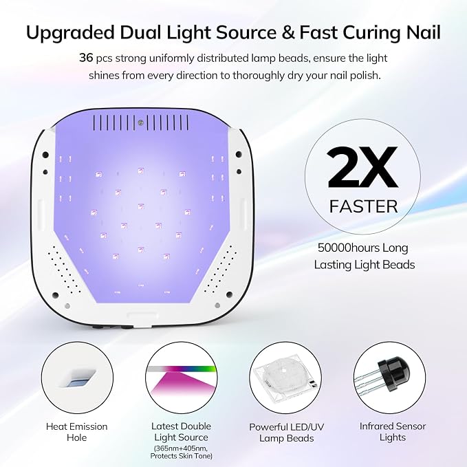 Lavinda UV Nail Lamp for Gel Polish, Professional UV Light Nail Dryer Black | Gel Nail Lamp Cordless, Rechargeable Fast Curing Lamp with 4 Timer Setting Auto Sensor, 54W, 36 Dual Wavelength Lamp beads