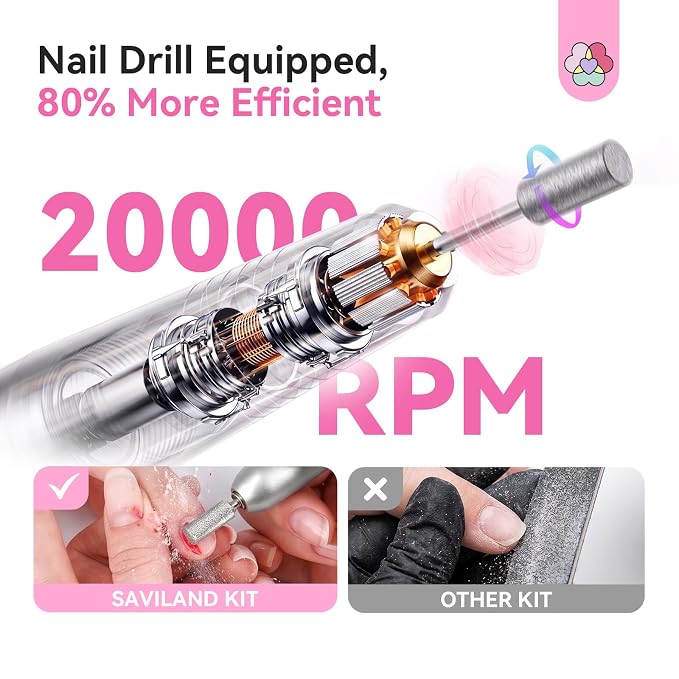 SAVILAND Acrylic Nail Kit with Drill and U V Light for Nail Extension | Hema & mma free, 3 gel nail polishes, long lasting, prevents lifting & chipping, non-yellowing, complete manicure tools