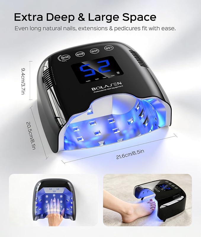 BOLASEN Cordless Rechargeable UV Nail Lamp - UV Light for Gel Nails with Metallic Reflector & Metal Base, 54W Portable Wireless LED Nail Dryer, Professional Fast Charger Curing Lamp for Salon, Black