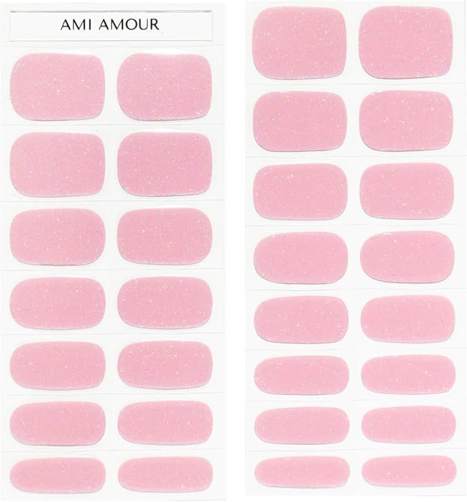 Semi Cured Gel Nail Strips Stickers Wraps | UV Nail Polish that Pops in Color (Sugar Dust) for Women & Short Nails & Long Nails (Ami Amour)