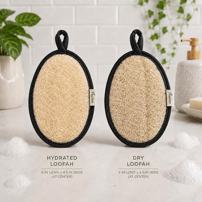 Natural Loofah Exfoliating Body Scrubber | Plastic Free, Non-Toxic, No PFAS, Organic Lufa Sponge | Lufas for Women | Bath Sponge | Zero Waste Egyptian Loofah Pack of 3 - Black Obsidian