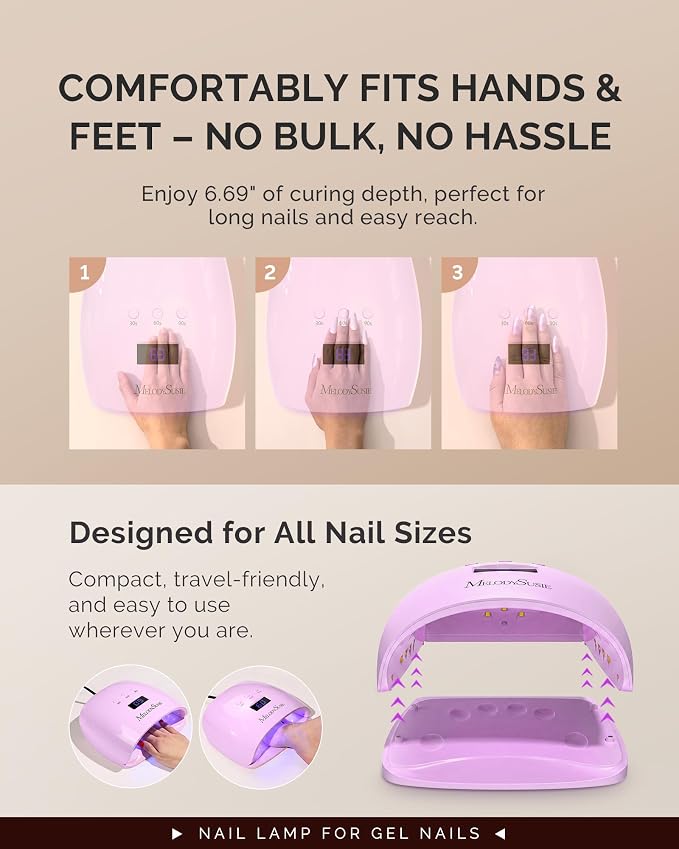 MelodySusie Detachable Base UV/LED Nail Lamp P-Plus30I for Hard Gel | 54W, 3 Timer Settings, Smart Sensor, LCD Display, 30 UV/LED Beads, Rhinestone Glue, Solid Nail Glue Gel, Liner Gel, Purple