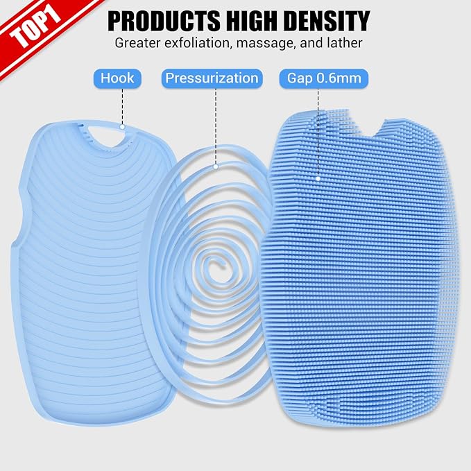 Canroom Silicone Bdoy Scrubber -Anti Zinc Infused-Exfoliating Shower Brush | Highly Elastic Bristles Exfoliator Silicone Shower Scrubber for Body,Cellulite Reduction,Blood Circulation-Azure
