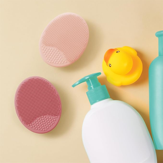 S&T INC. Cradle Cap Brush for Baby, 2 Pack, 2" x 2.5", Pink | Exfoliating and Massaging, Cleansing Brush for Baby, Silicone Bristles, Rinses Clean, Suction Cup Handle
