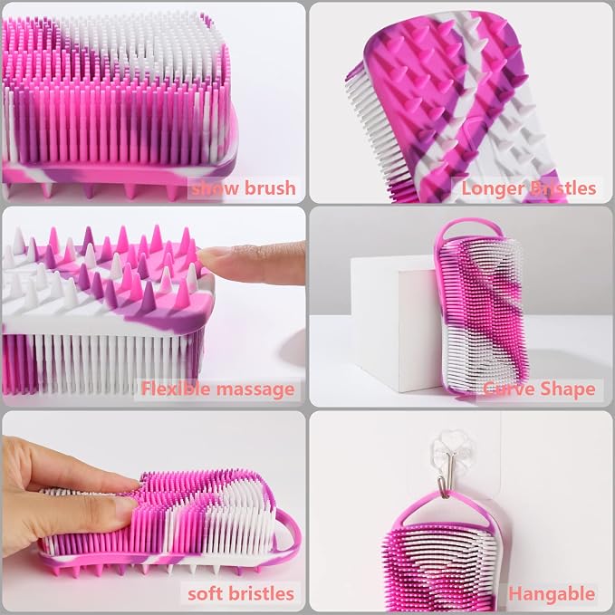2PCS Silicone Body Scrubber, Loofah for Women, Shower Cleaner Scrub Brush | Gentle Exfoliating Shower Bath Brush, Rubber Body Wash Deep Cleaning & Exfoliator & Massage, Travel-Friendly for Bathroom
