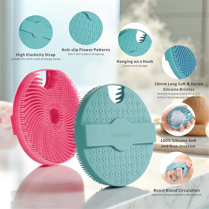 Silicone Body Scrubber Shower Brush,Super Exfoliating Body Brush with Non-Slip Strap-Effective Showering Exfoliation and Gentle Massage for Men Wome,Durable Use Brush (Dark Green)