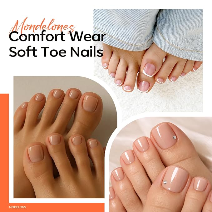 Modelones XS Toe Nail Tips Square 510pcs Natural Wear Toenails Press On | Extra Short Square Toe Nail Tips Full Cover 15 Sizes Soft X Nail Gel Fake Toenail