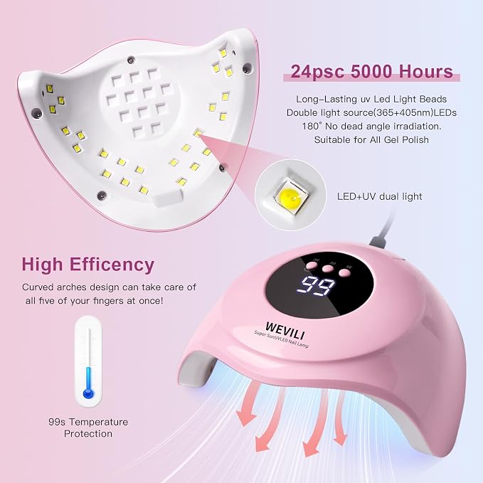 WEVILI UV LED Nail Lamp, 72W Nail Dryer for Gel Polish with 24 LED Beads 3 Timer Setting, Professional Nail Light UV Nail Lamp for Gel Nails with Auto Sensor& LCD Screen